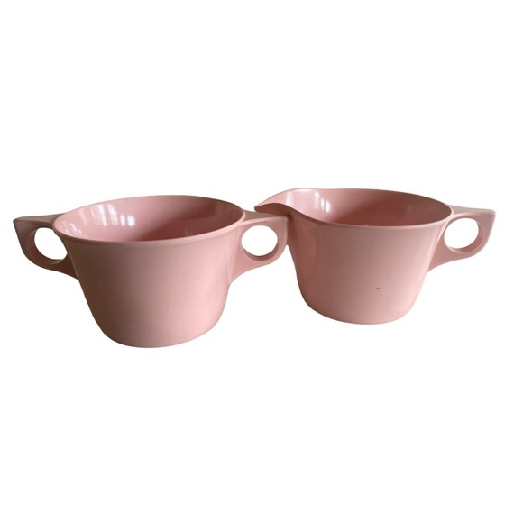 The Unbranded Brand Other - Pink Melamine Sugar Creamer Set Mid Century Plastic